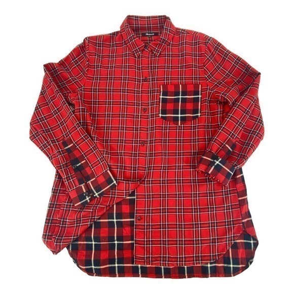 Red Tops - Madewell Red Black Plaid Button Up Long Sleeve New No Tags‎ Women’s M